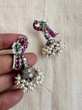 Green and pink kemp jhumkas with pearls bunch-Earrings-CI-House of Taamara