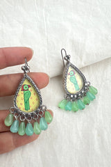 Green and yellow parrot drop with green beads-Silver earrings-EZ-House of Taamara