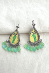 Green and yellow parrot drop with green beads-Silver earrings-EZ-House of Taamara