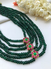 Green beads with ruby & green flowers-Silver Neckpiece-PL-House of Taamara