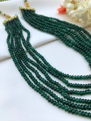 Green beads with ruby & green flowers-Silver Neckpiece-PL-House of Taamara