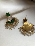 Green chand with pearls earrings-Earrings-PL-House of Taamara