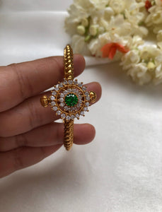 Green emerald & zircon vintage style golusu bangle with screw (MADE TO ORDER)-Silver Bracelet-PL-House of Taamara