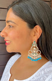 Green enamel peacock earring with truquosie beads-Silver earrings-EZ-House of Taamara