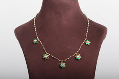 Green flower kundan with pearls chain & earrings, SET-Silver Neckpiece-PL-House of Taamara