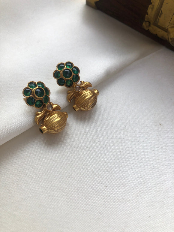 Green flower with antique bead studs-Earrings-PL-House of Taamara