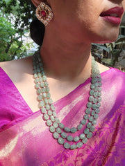 Green jade beads with pink ruby beads necklace-Silver Neckpiece-PL-House of Taamara