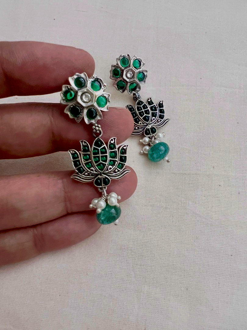 Green kemp lotus hangings-Earrings-CI-House of Taamara