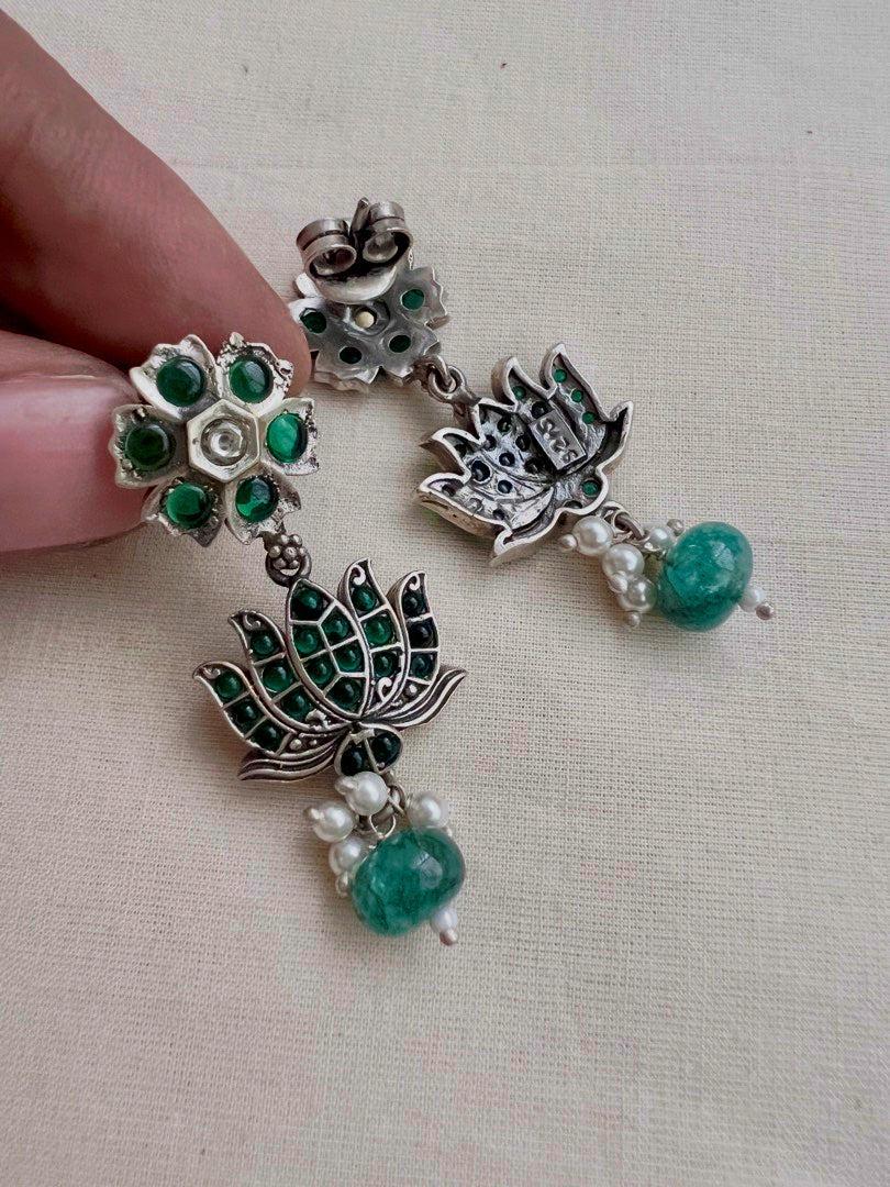 Green kemp lotus hangings-Earrings-CI-House of Taamara
