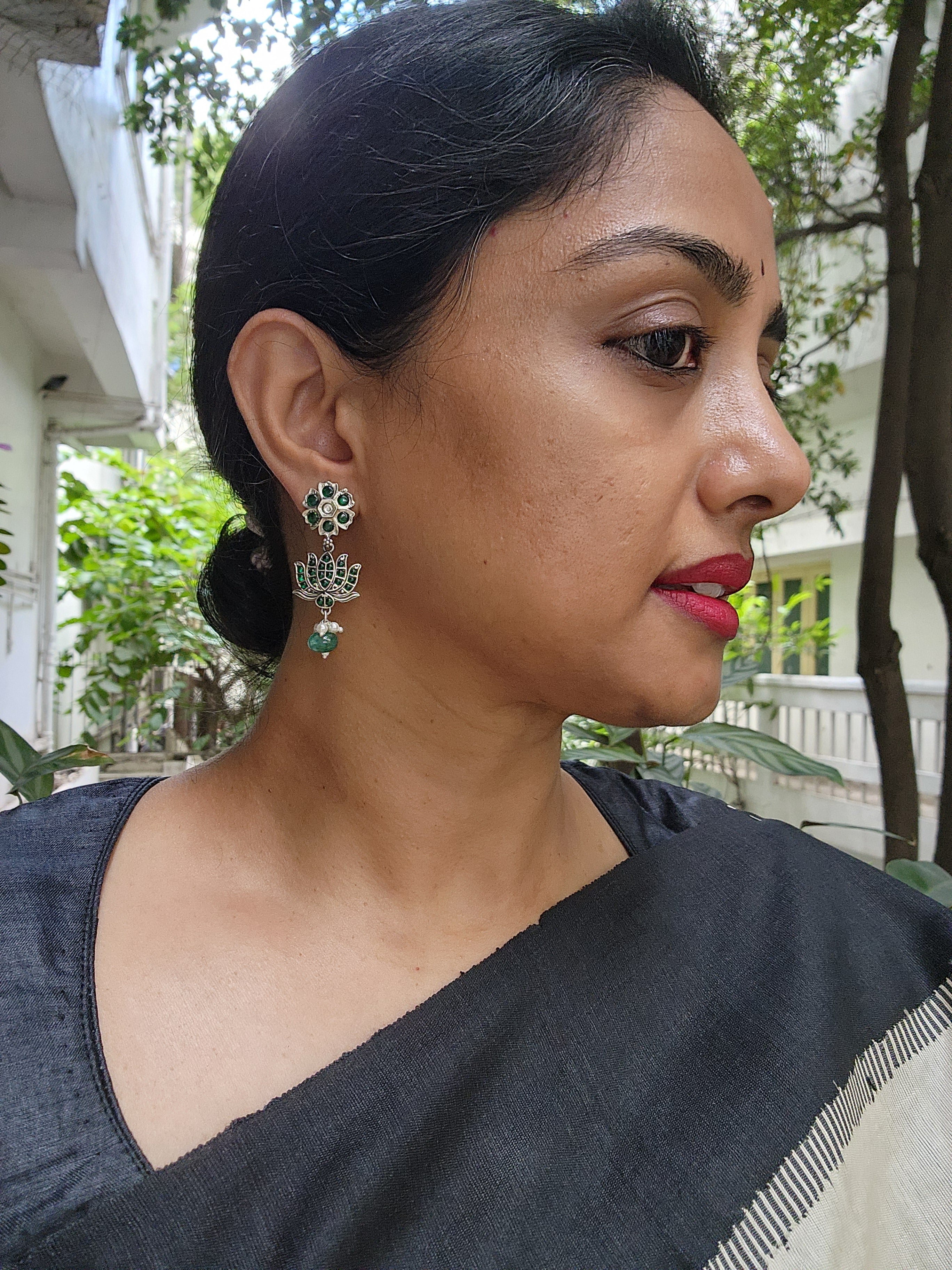 Green kemp lotus hangings-Earrings-CI-House of Taamara