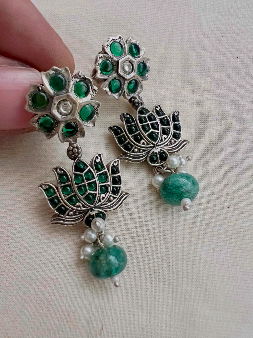 Green kemp lotus hangings-Earrings-CI-House of Taamara