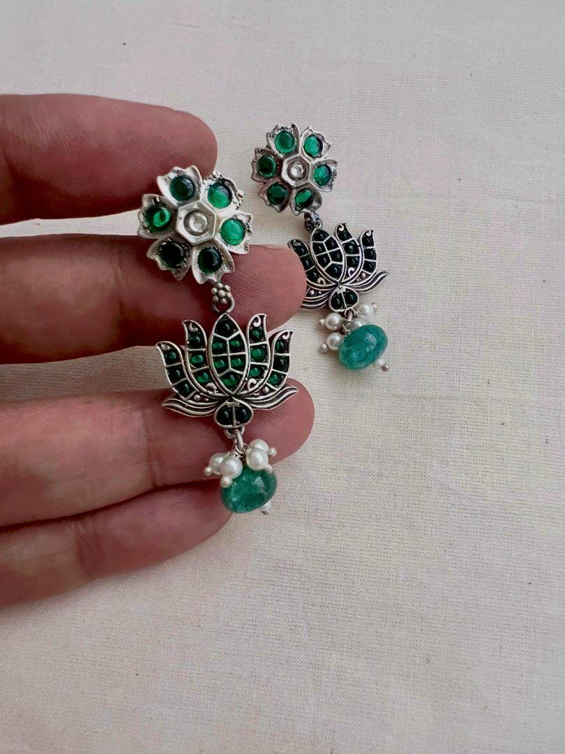 Green kemp lotus hangings-Earrings-CI-House of Taamara