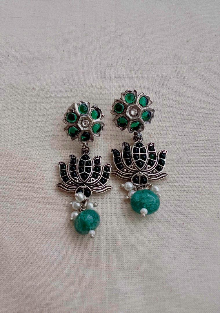 Green kemp lotus hangings-Earrings-CI-House of Taamara