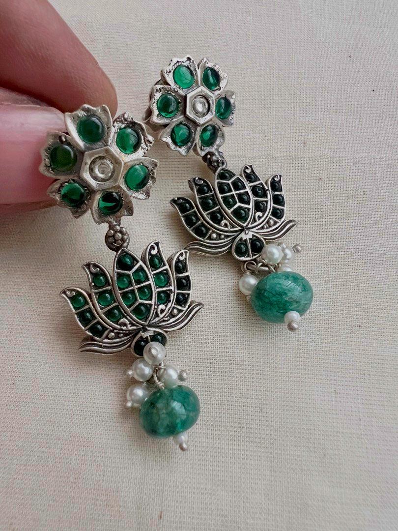 Green kemp lotus hangings-Earrings-CI-House of Taamara