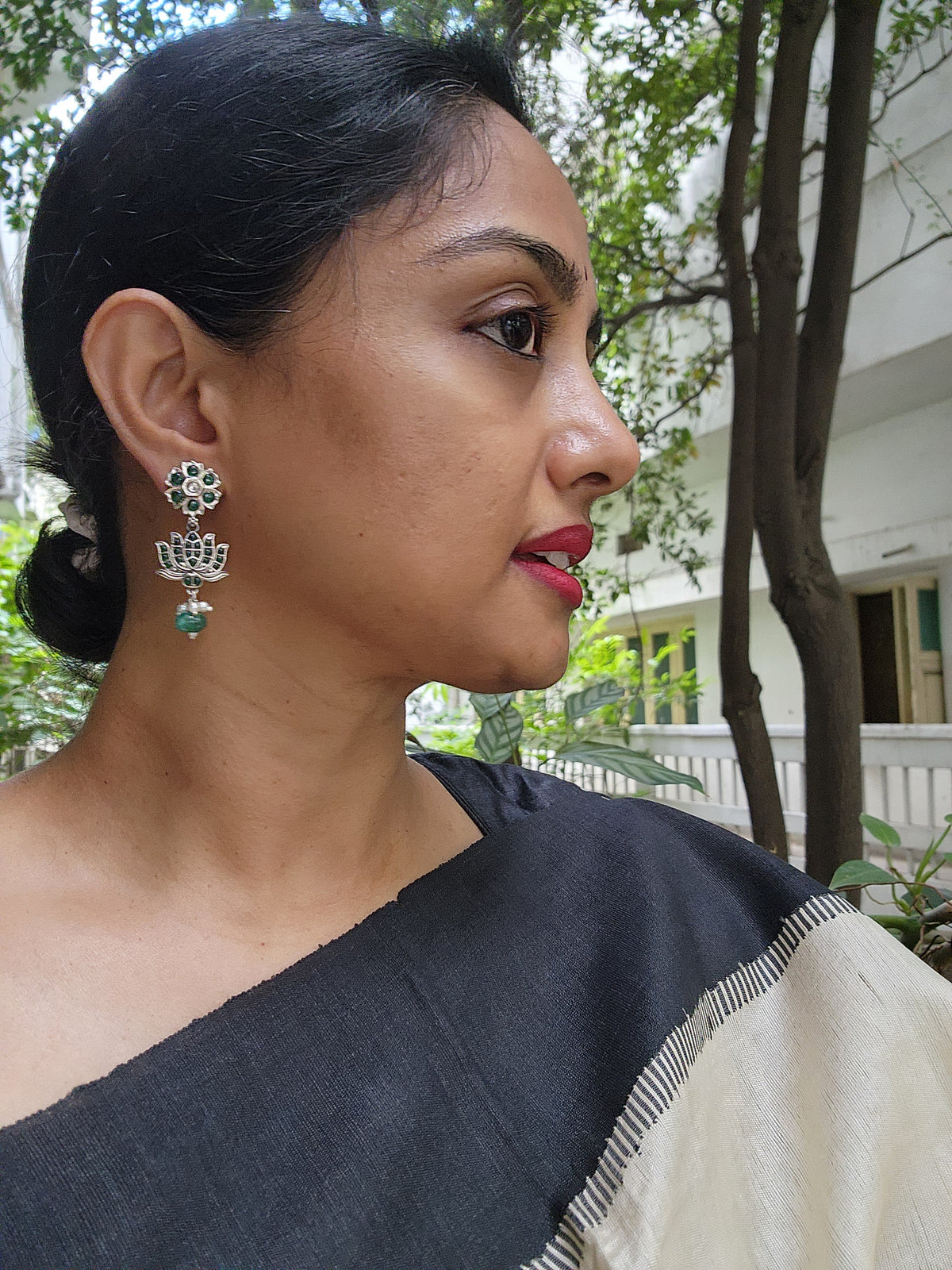 Green kemp lotus hangings-Earrings-CI-House of Taamara