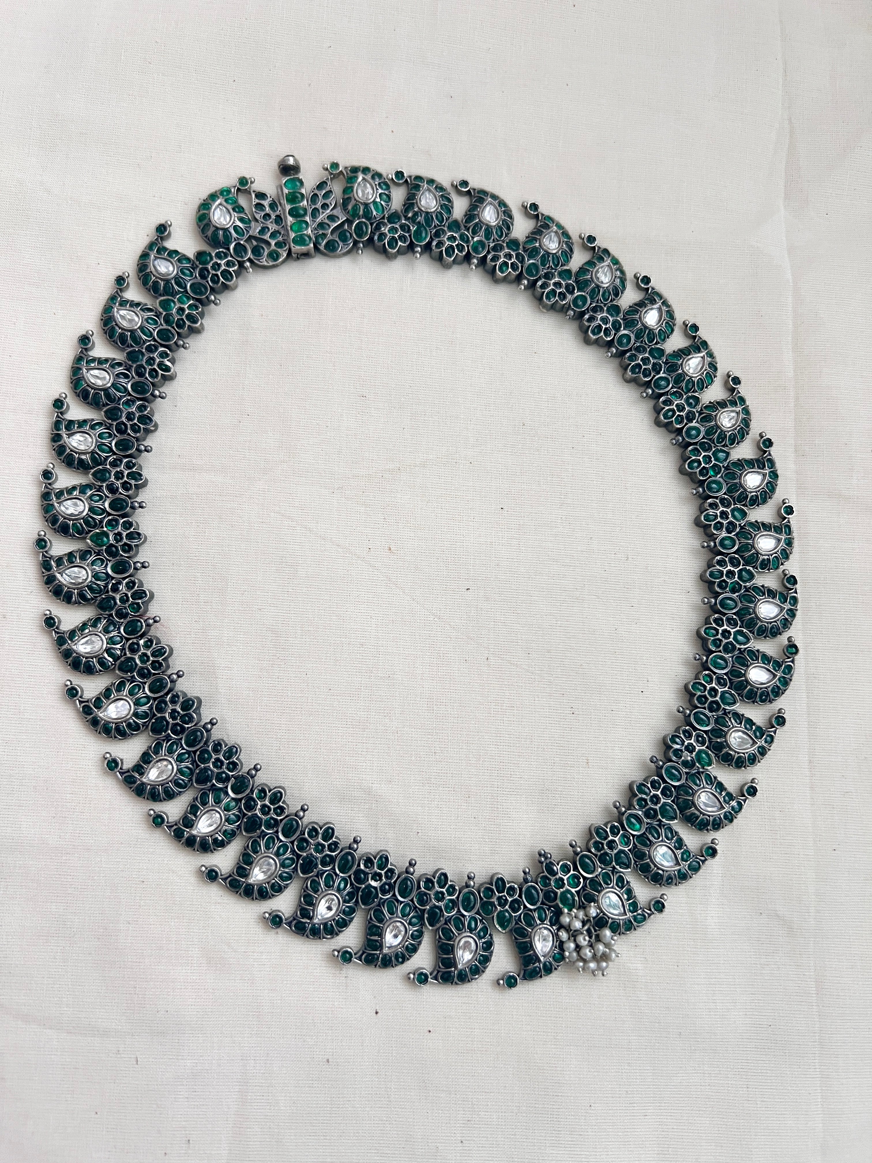 Green kemp paisley necklace-Silver Neckpiece-CI-House of Taamara