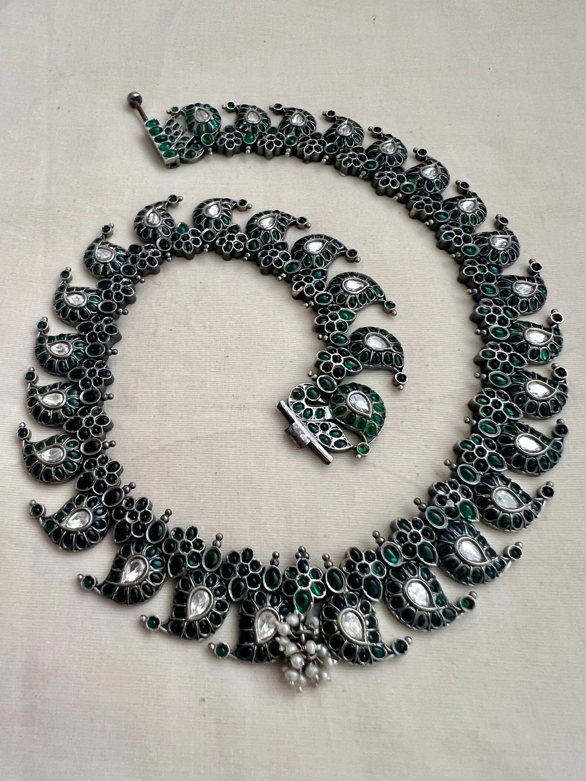 Green kemp paisley necklace-Silver Neckpiece-CI-House of Taamara