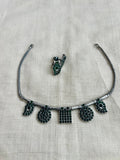 Green kemp silver necklace set-Silver Neckpiece-CI-House of Taamara