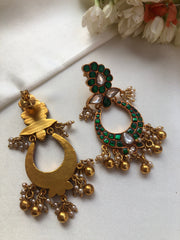 Green kundan chand long earrings-Earrings-PL-House of Taamara