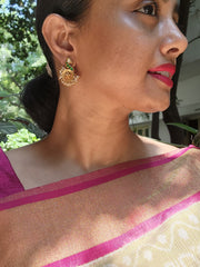 Green kundan peacock earrings with pearls around-Earrings-PL-House of Taamara