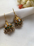 Green kundan with pearls bunch-Earrings-PL-House of Taamara