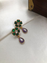 Green kundan with quartz drop-Earrings-PL-House of Taamara