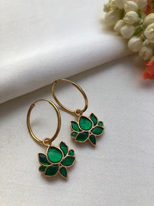 Green lotus hoop earrings-Earrings-PL-House of Taamara