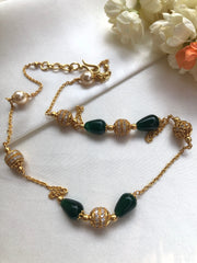 Green onyx beads with zircon beads-Silver Neckpiece-PL-House of Taamara