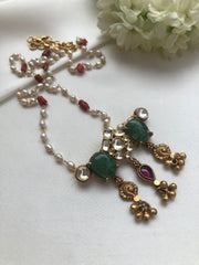 Green onyx kundan pendant with pearls chain (Copy)-Silver Neckpiece-PL-House of Taamara