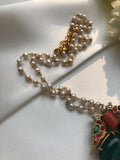 Green onyx kundan pendant with pearls chain-Silver Neckpiece-PL-House of Taamara