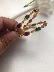 Green oval ruby and zircon bangles pair, 2.1-Silver Bracelet-PL-House of Taamara