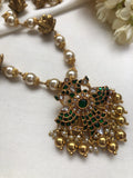 Green peacock pendant with swaroski pearls & antique style beads-Silver Neckpiece-PL-House of Taamara