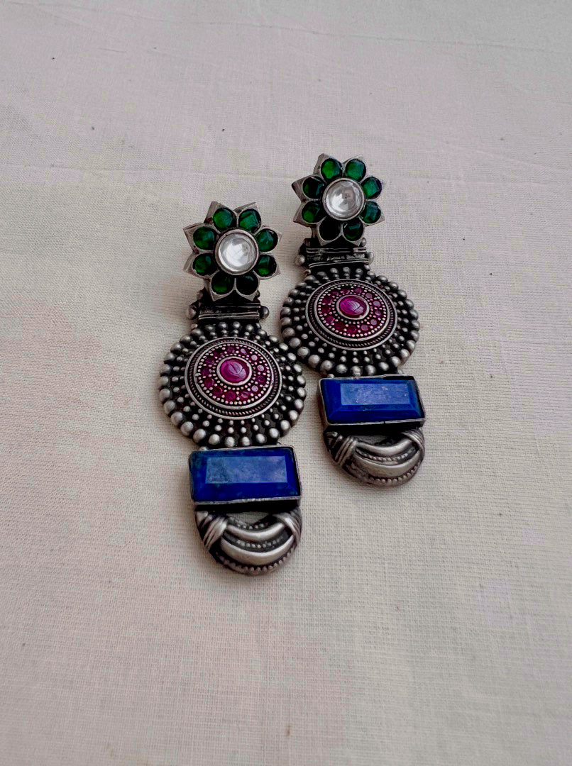 Green & pink kemp earrings with blue lapiz stone-Earrings-CI-House of Taamara