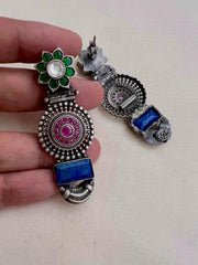 Green & pink kemp earrings with blue lapiz stone-Earrings-CI-House of Taamara