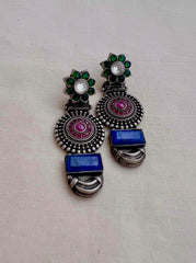 Green & pink kemp earrings with blue lapiz stone-Earrings-CI-House of Taamara