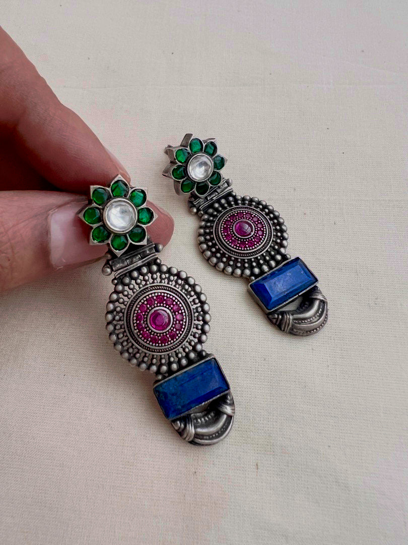 Green & pink kemp earrings with blue lapiz stone-Earrings-CI-House of Taamara