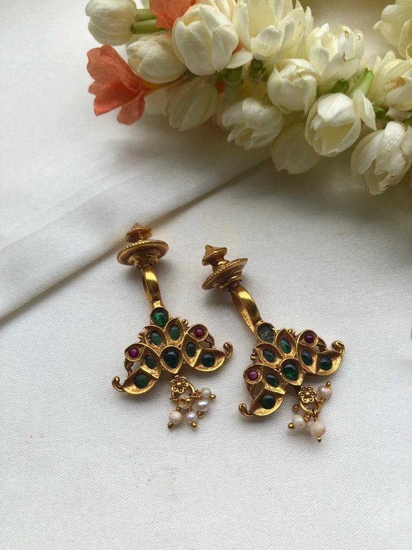 Green & red stone bugadi-Earrings-PL-House of Taamara