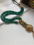 Green rhodolite cylindrical semi precious beads with kundan agate pendant-Silver Neckpiece-PL-House of Taamara