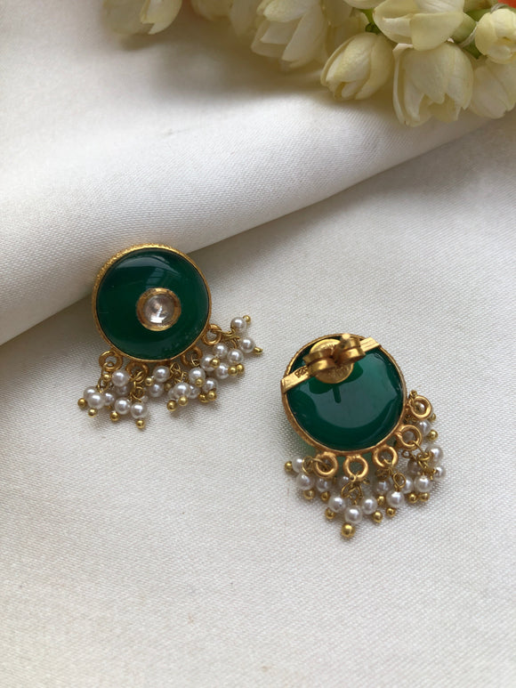 Green round studds with pearls bunch-Earrings-PL-House of Taamara
