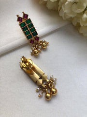 Green & ruby earrings with bunch pearls & gold beads-Earrings-PL-House of Taamara