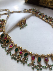 Green & ruby kundan with pearls, SET-Silver Neckpiece-PL-House of Taamara