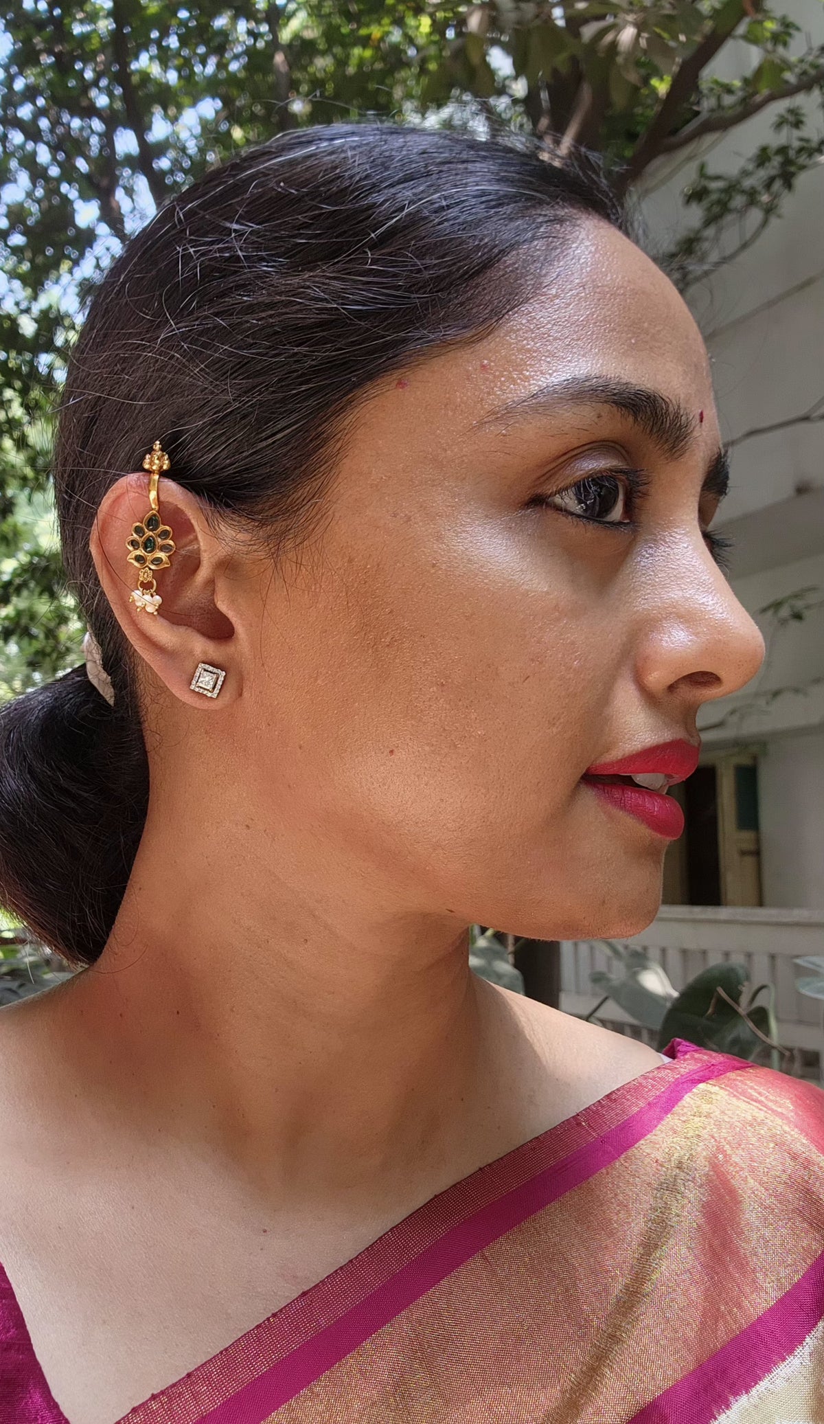 Green stone bugadi-Earrings-PL-House of Taamara