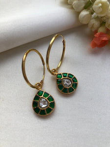 Green tear drop hoop earrings-Earrings-PL-House of Taamara