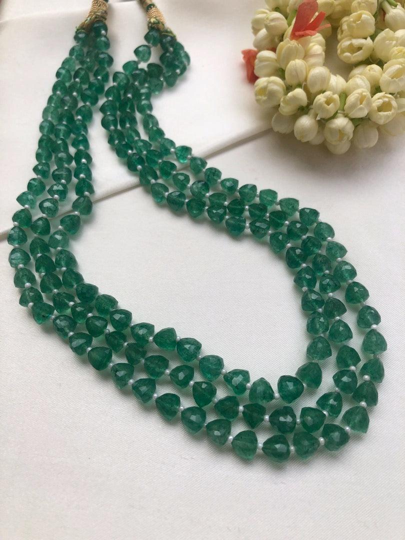 Green triangle beads mala-Silver Neckpiece-PL-House of Taamara