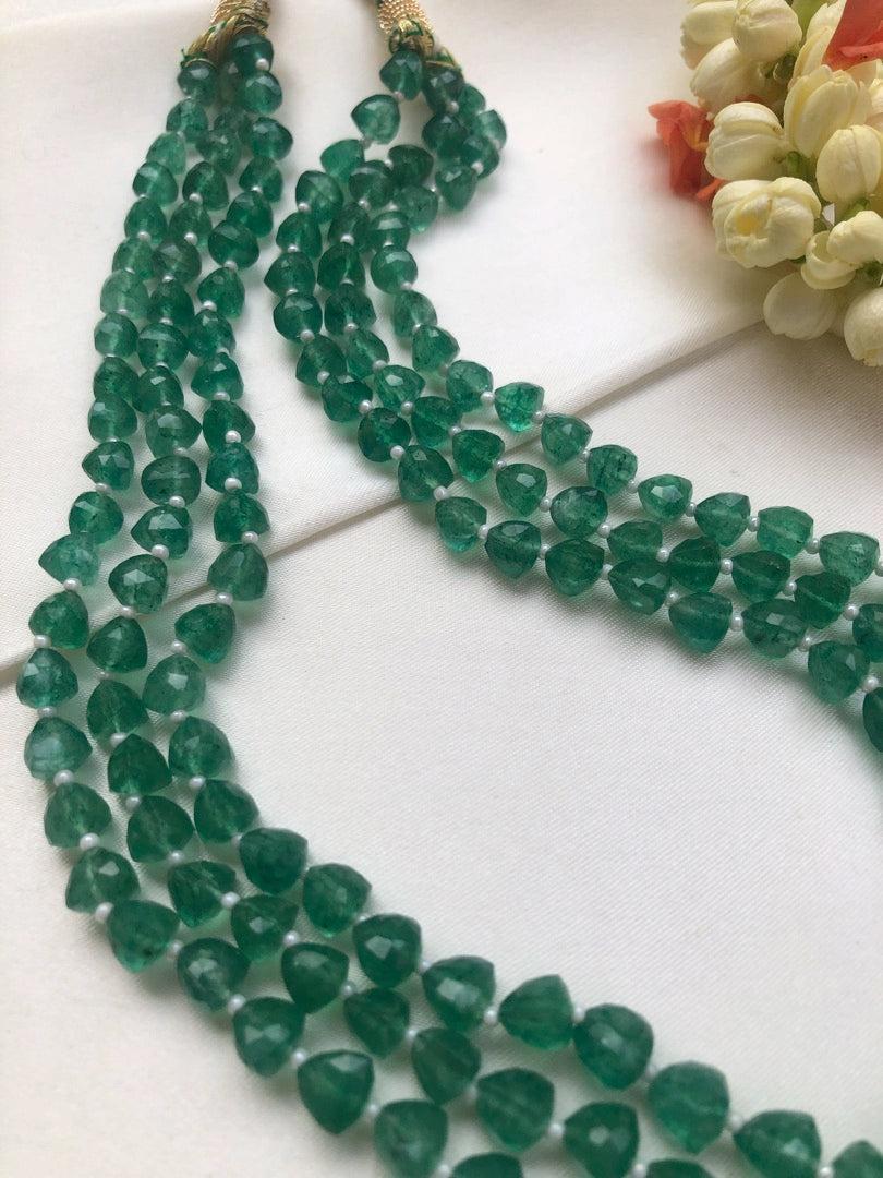 Green triangle beads mala-Silver Neckpiece-PL-House of Taamara