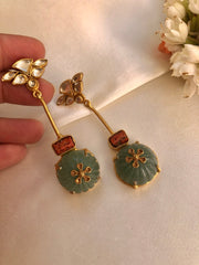 Green with kundan and coral earrings-Earrings-PL-House of Taamara