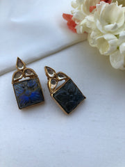 Grey agate kundan earrings-Earrings-PL-House of Taamara