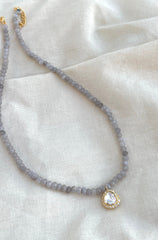 Grey onyx stones with uneven Moissanite stone pendant-Silver Neckpiece-EZ-House of Taamara