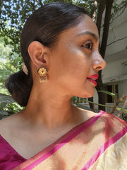 Grey quartz with antique flower & pearls bunch-Earrings-PL-House of Taamara