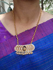 Gundu mala necklace with kundan pendant-Silver Neckpiece-pl-House of Taamara